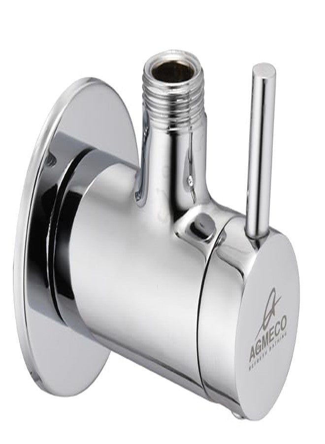 AGMECO Aquaright Heavy-Duty Brass Angle Valve with Wall Flange | Premium Chrome Plated, Leak-Proof Water Control Stop Cock for Wash Basin, Toilet, Health Faucet & Geyser (15mm) (Pack Of 1) - Image 1